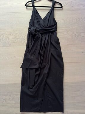 Rebecca Taylor Black Knot-Shoulder Wrap Midi Dress